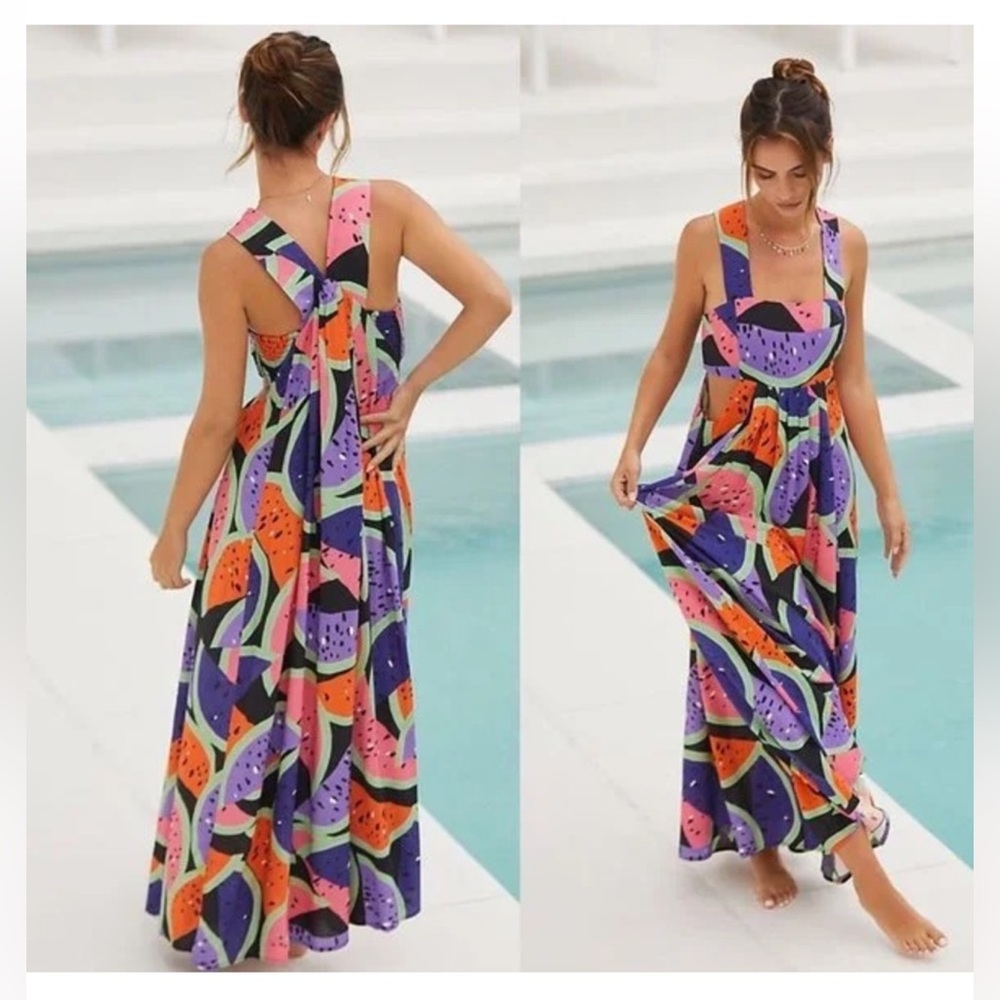 Anthropologie Piper Bandeau Watermelon Maxi Dress